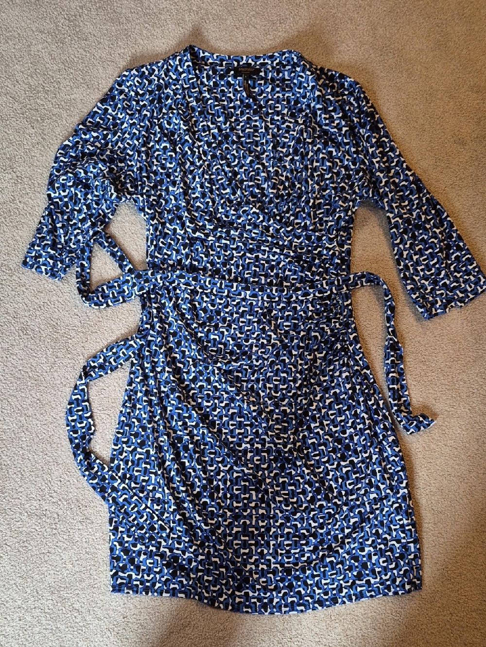 Blue  Black And White Geometric Print Dress